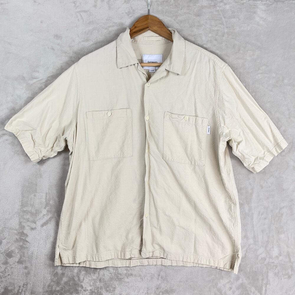 Covernat Seersucker Button Up Shirt Large Korean Streetwear Minimalist Boxy Fit